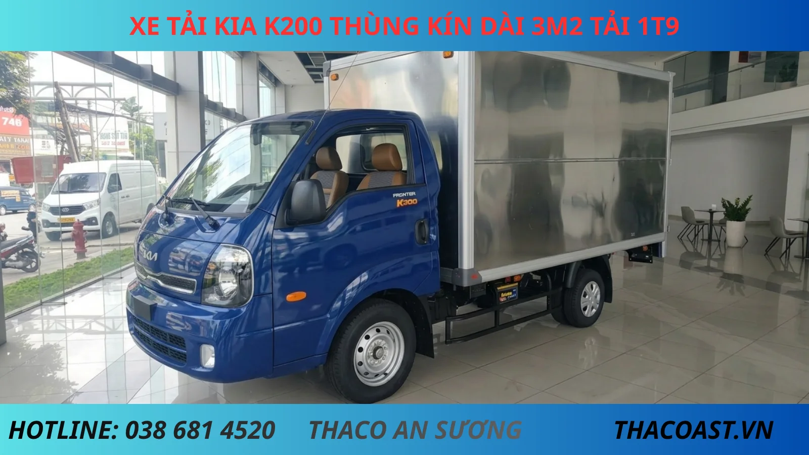 Xe tải thùng kín Kia K200 màu xanh đậm