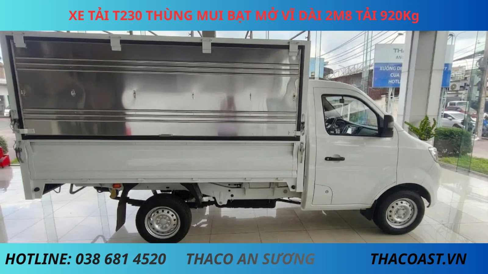 Thaco Frontier TF230 thùng mui bạt mở vỉ màu trắng