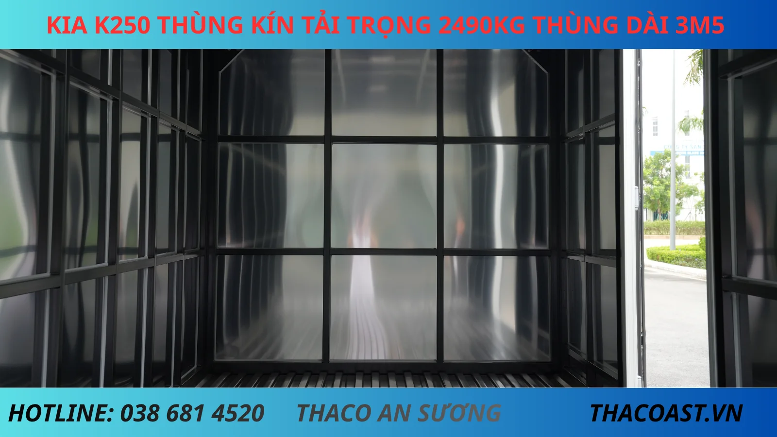 THÙNG XE XE TẢI KIA K250 THÙNG KÍN 1 CÁCH DÀI 3M5 TẢI TRỌNG 2490KG