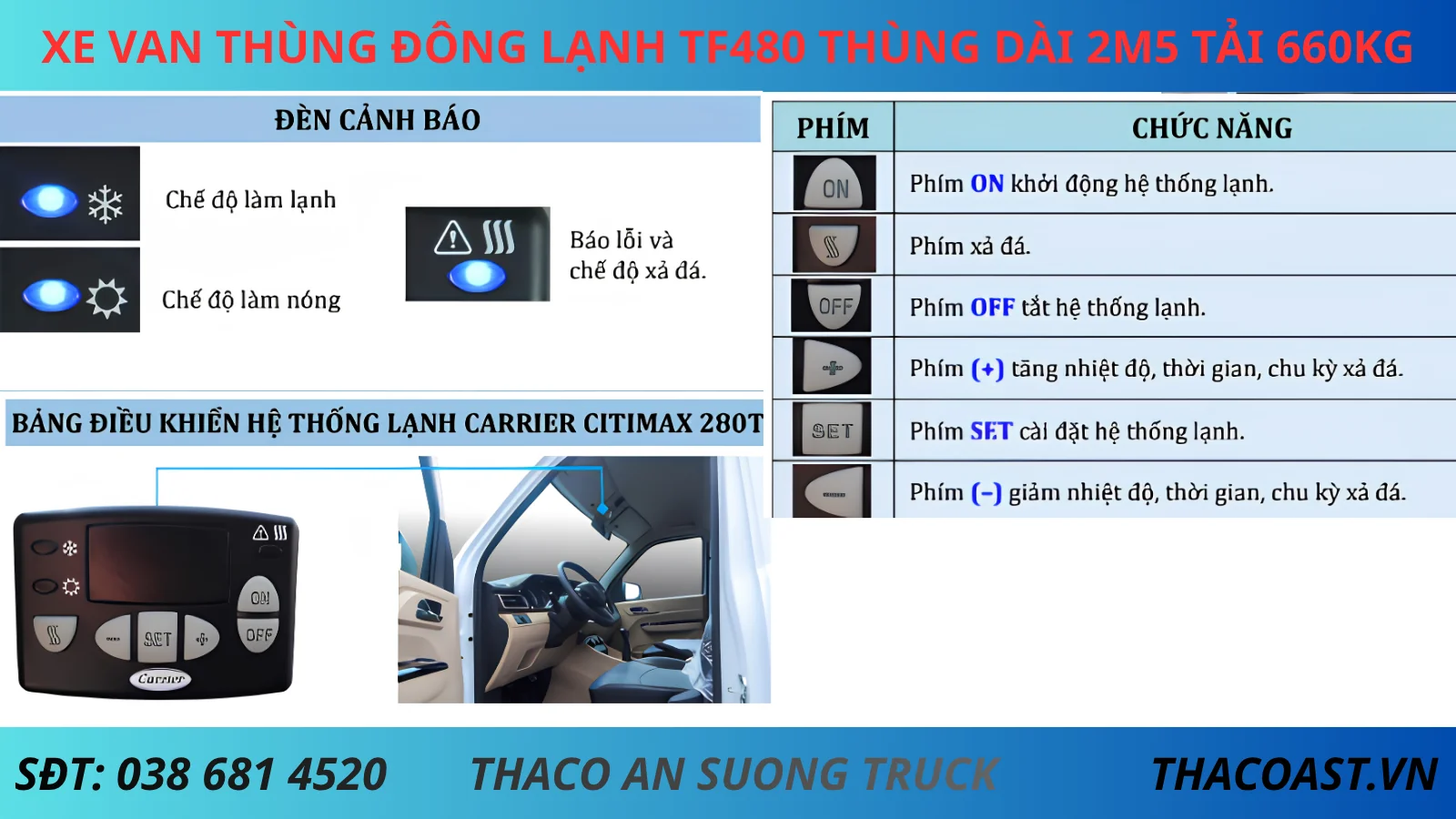XE VAN THÙNG ĐÔNG LẠNH TF480 THÙNG DÀI 2M5 TẢI 660KG