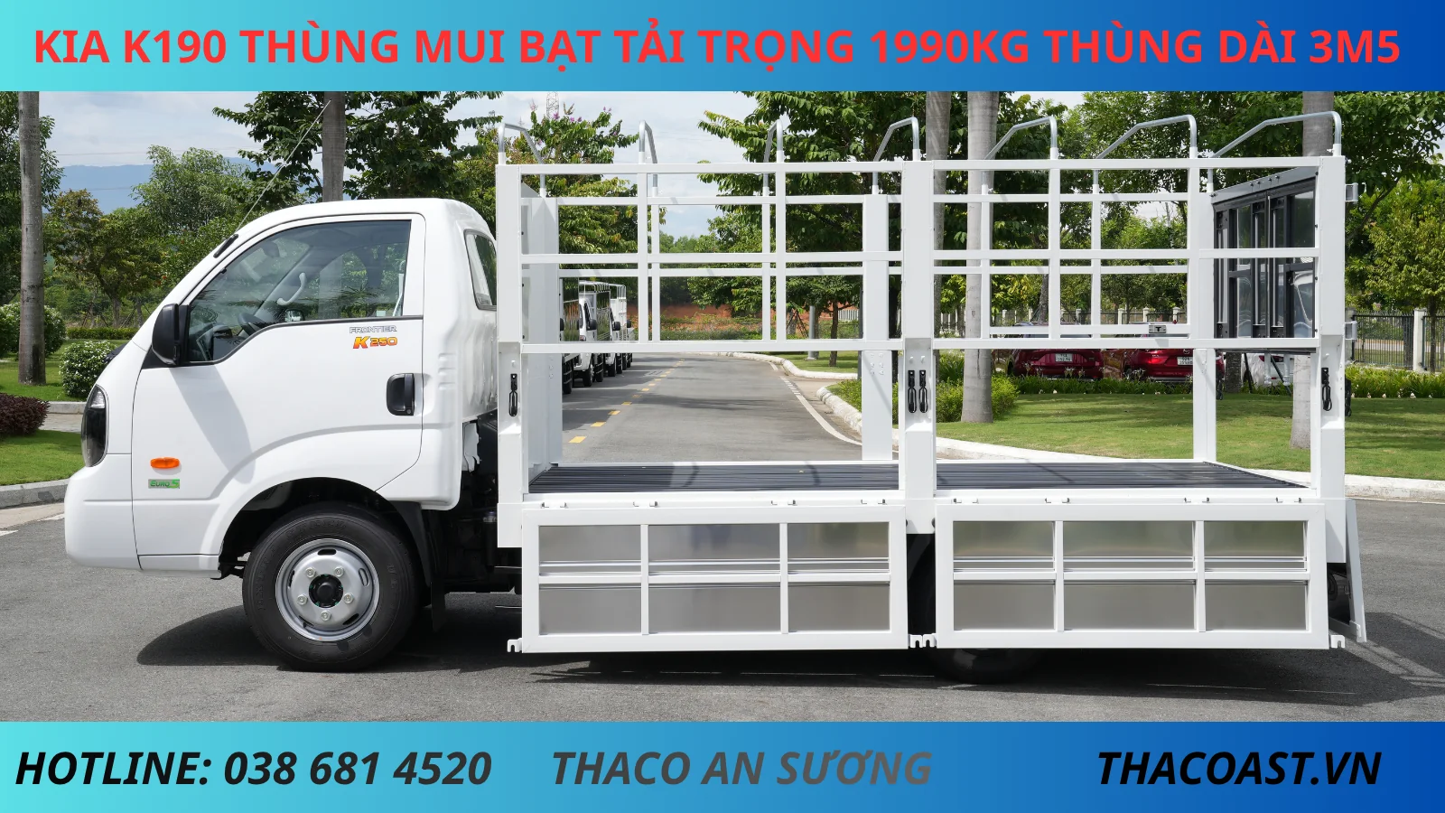 XE TẢI K190 THÙNG MUI BẠT DÀI 3M5 TẢI TRỌNG 2 TẤN