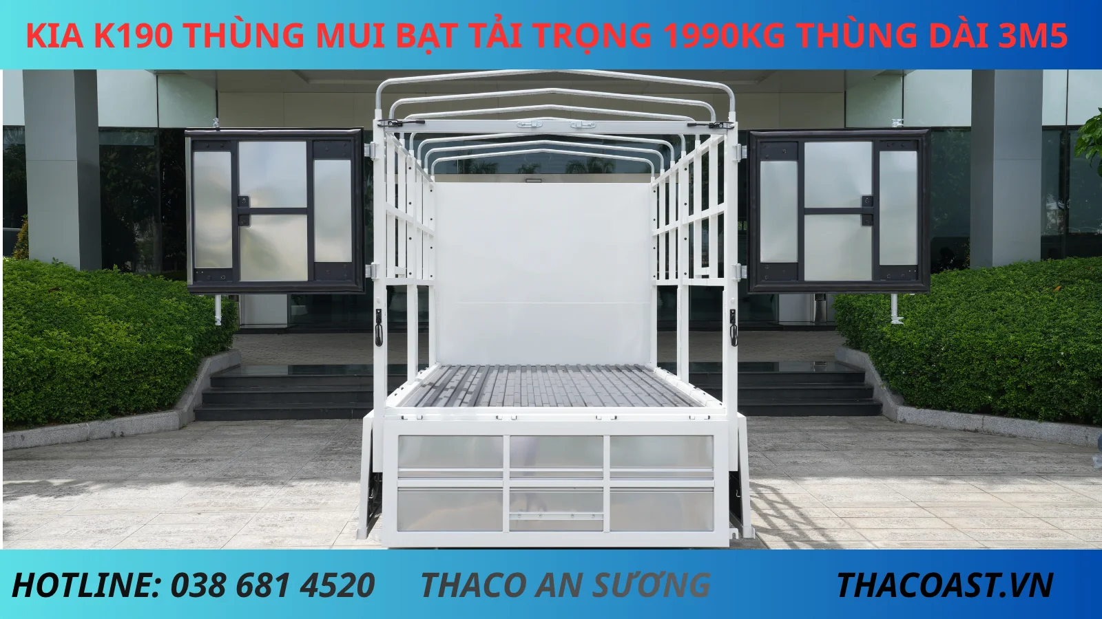 XE TẢI K190 THÙNG MUI BẠT DÀI 3M5 TẢI TRỌNG 2 TẤN