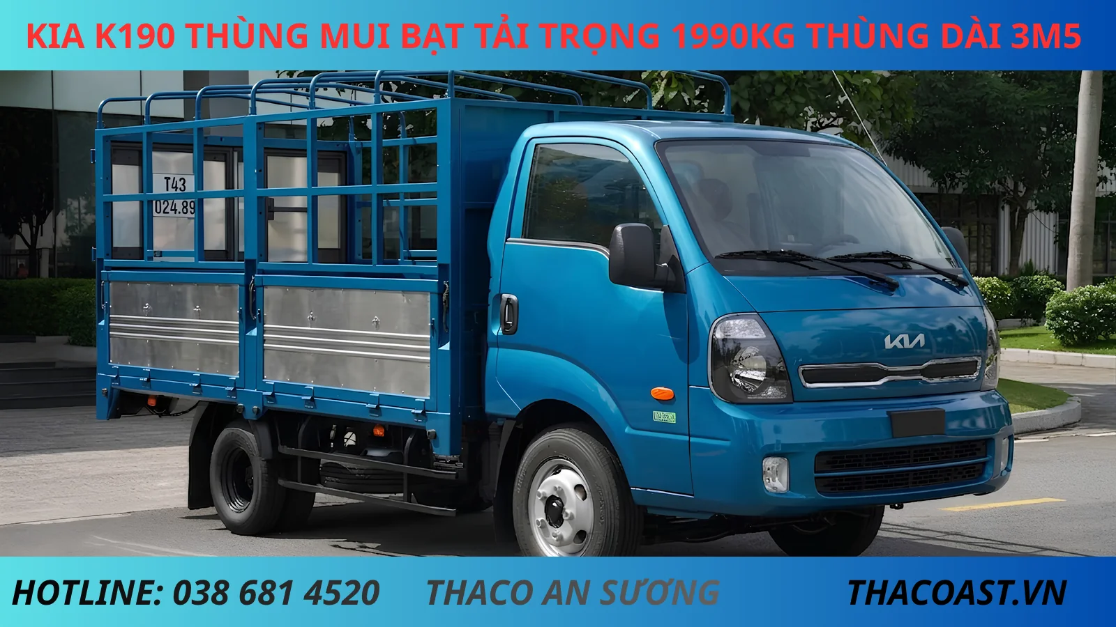 XE TẢI K190 THÙNG MUI BẠT DÀI 3M5 TẢI TRỌNG 2 TẤN MÀU XANH DƯƠNG