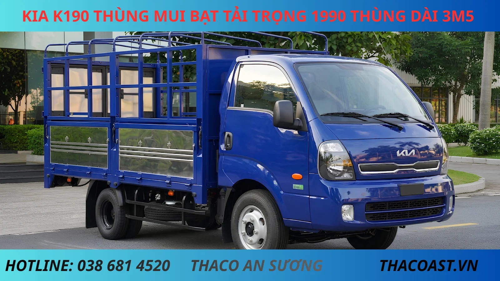 XE TẢI K190 THÙNG MUI BẠT DÀI 3M5 TẢI TRỌNG 2 TẤN MÀU XANH