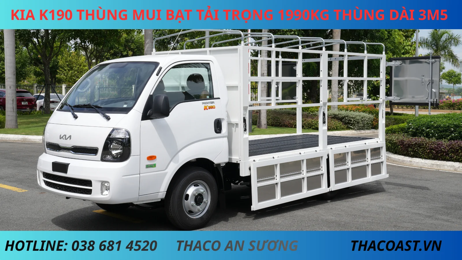 XE TẢI K190 THÙNG MUI BẠT DÀI 3M5 TẢI TRỌNG 2 TẤN