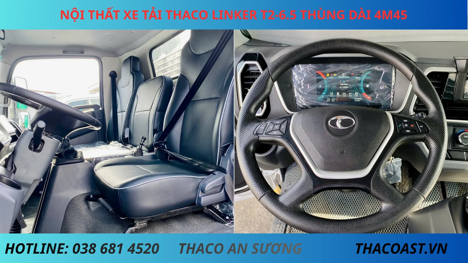 NỘI THẤT VÀ TIỆN NGHI XE TẢI THACO LINKER T2-6.5 DÀI 4M45