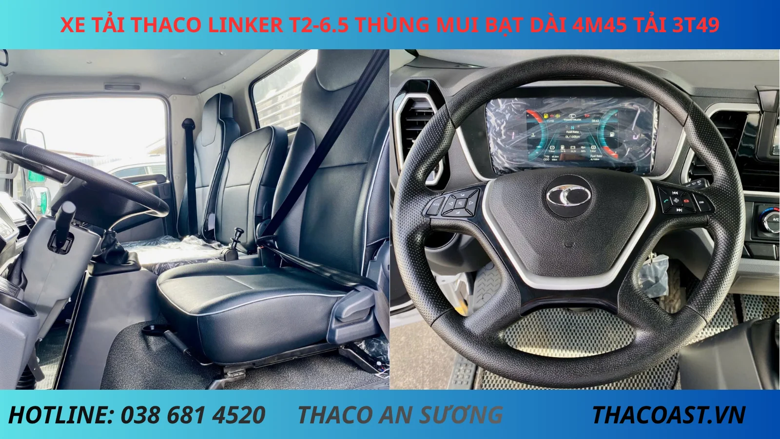 Nội thất Thaco Linker T2-6.5 thùng mui bạt tải 3.5 tấn