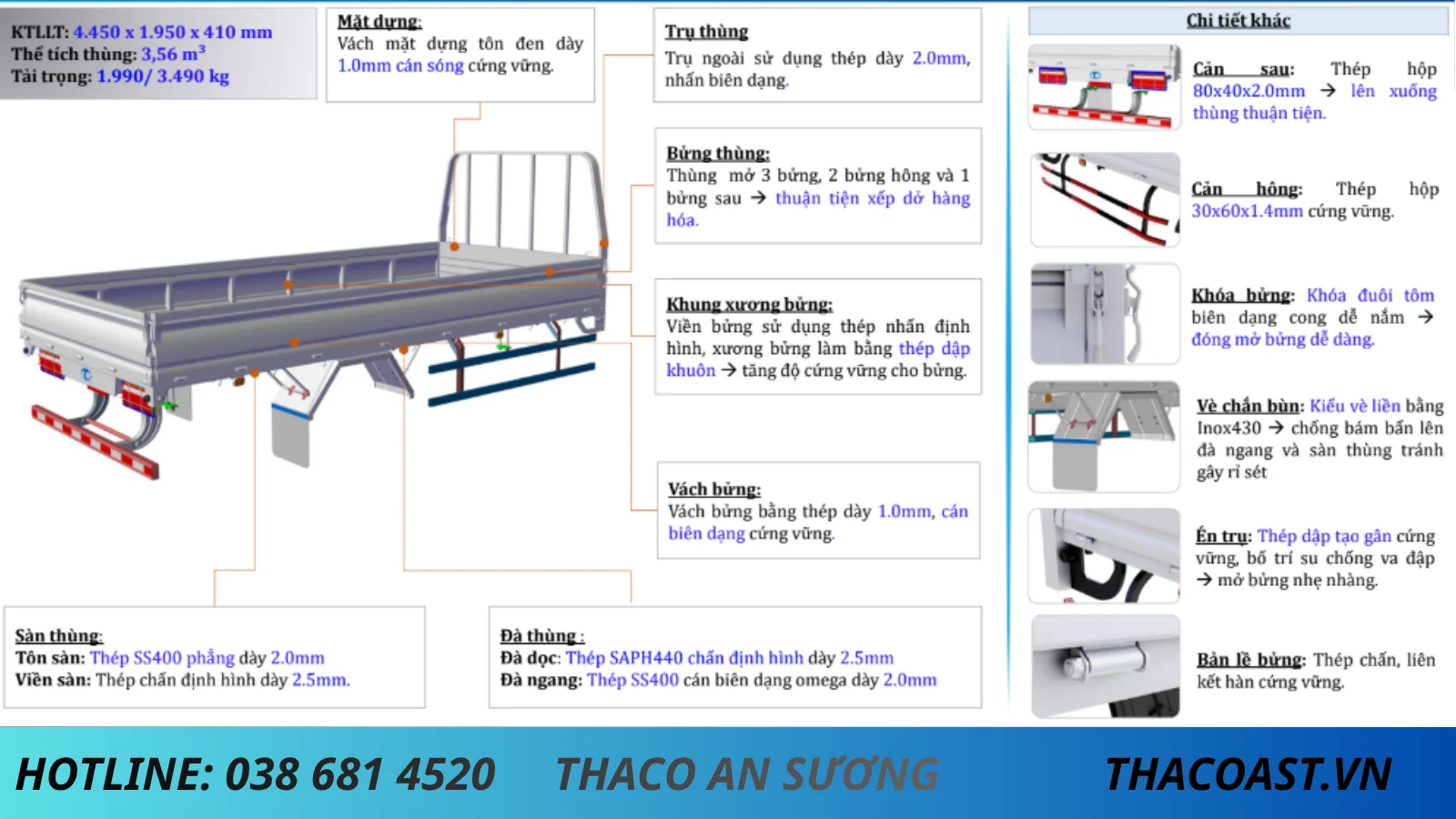 KẾT CẤU XE TẢI THACO LINKER T2-6.5 THÙNG LỬNG DÀI 4M45