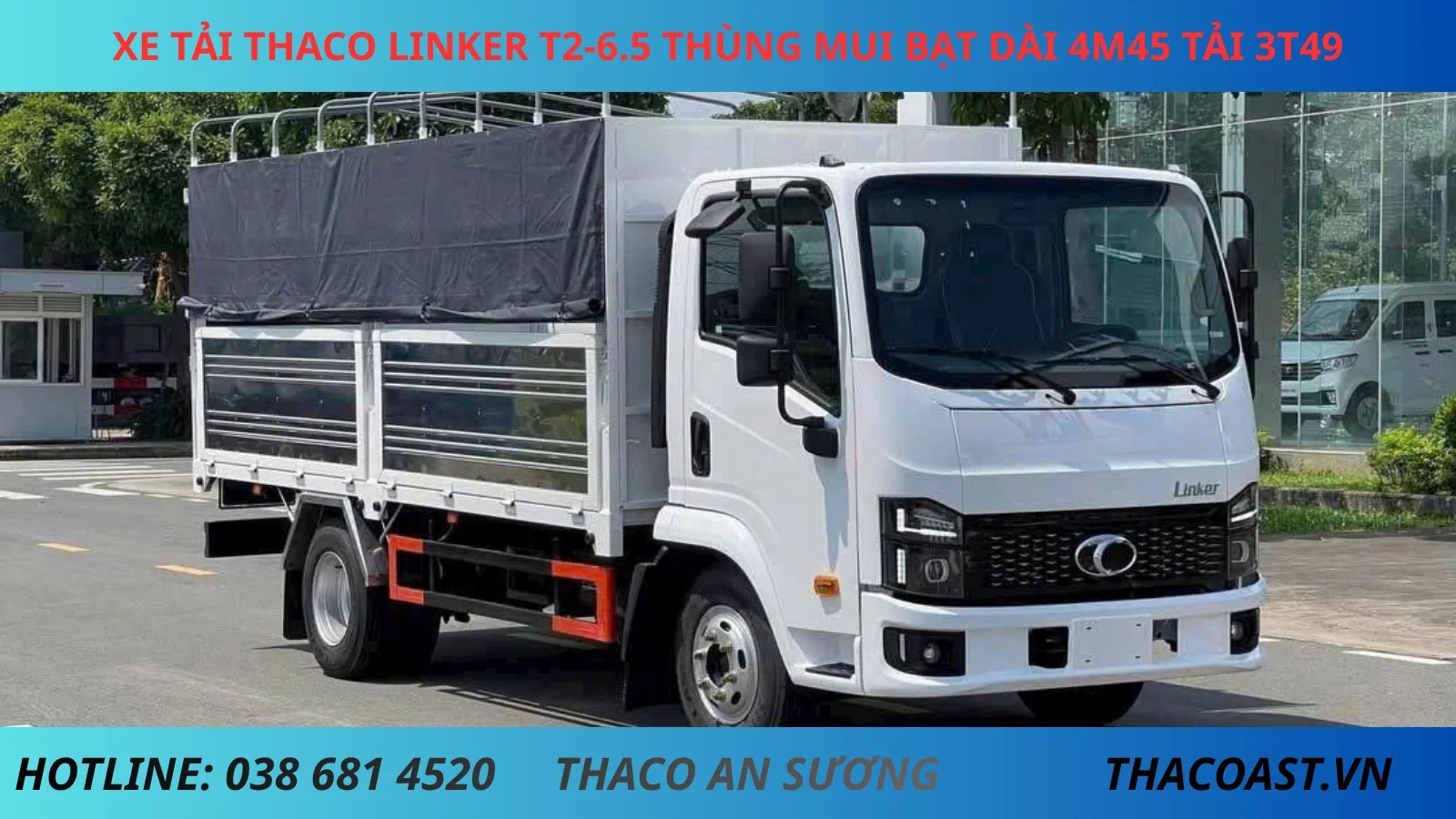 Thaco Linker T2-6.5 thùng mui bạt tải 3.5 tấn màu trắng