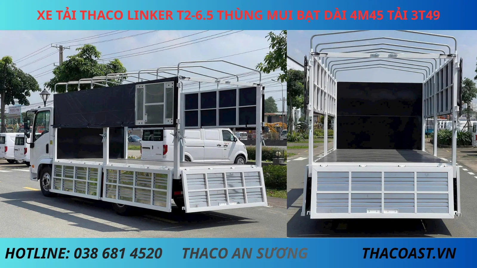 Thùng xe Thaco Linker T2-6.5 thùng mui bạt tải 3.5 tấn