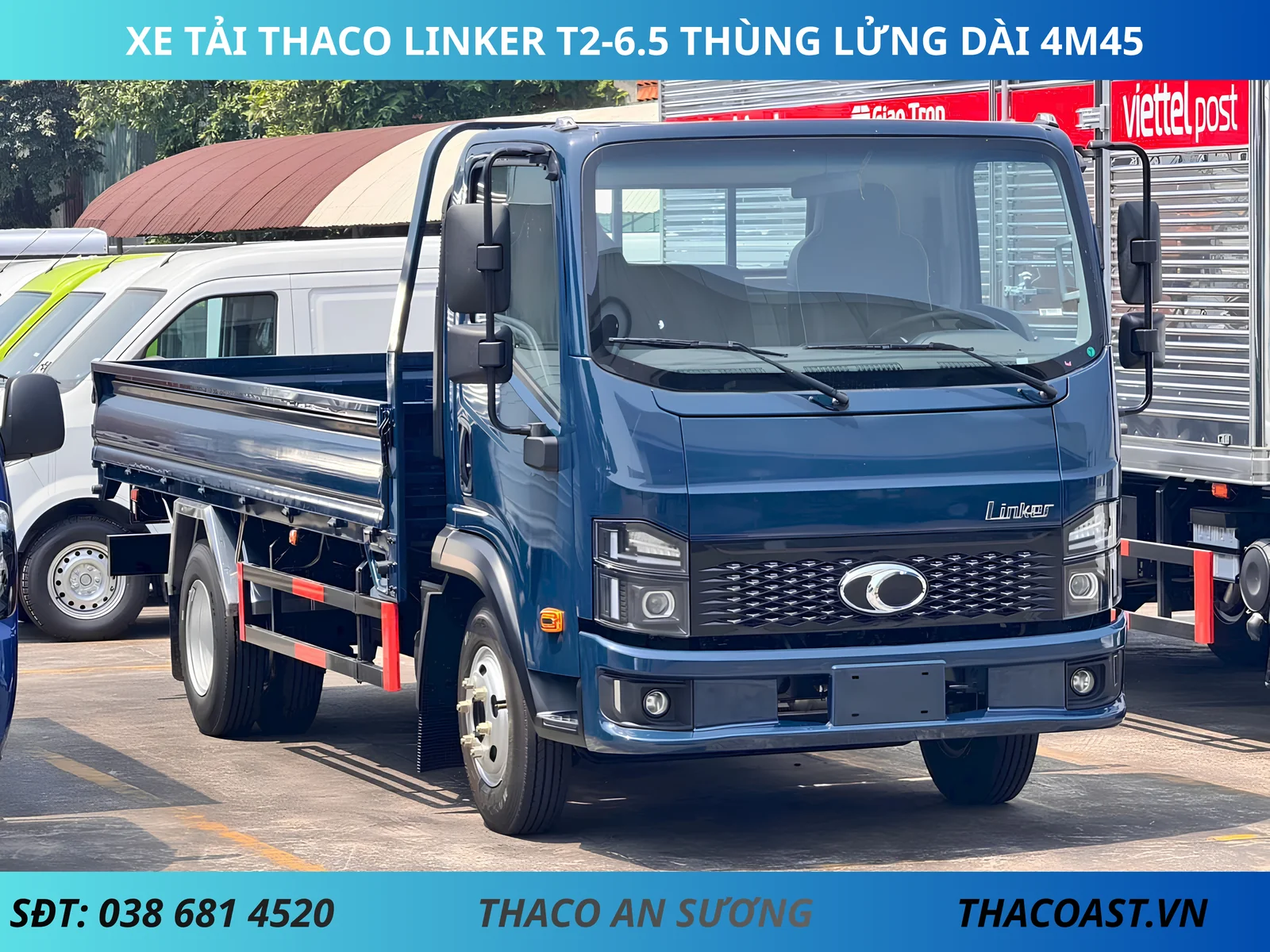 XE TẢI THACO LINKER T2-6.5 THÙNG LỬNG DÀI 4M45 TẢI 2 TẤN MÀU XANH