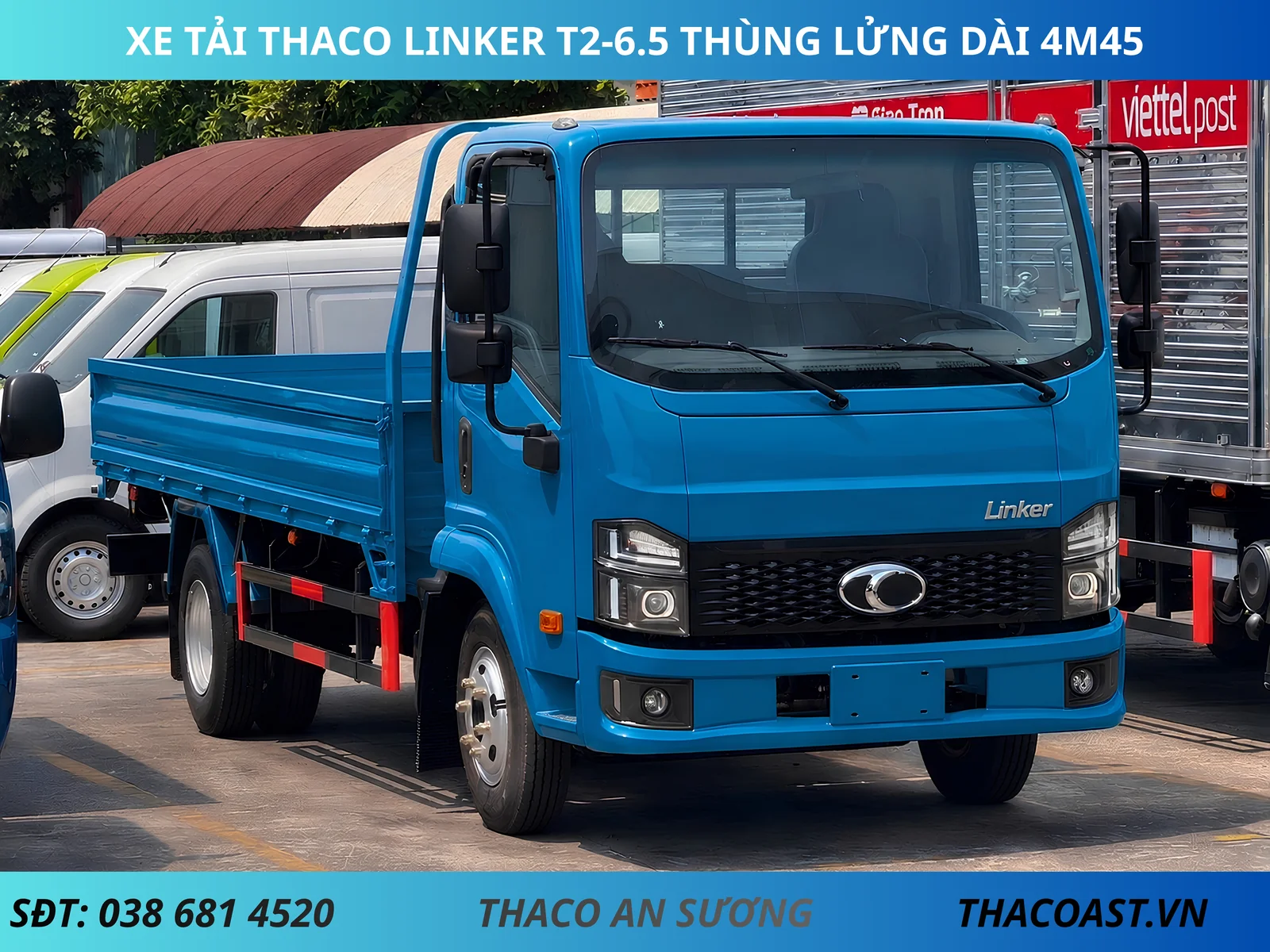 XE TẢI THACO LINKER T2-6.5 THÙNG LỬNG DÀI 4M45 TẢI 2 TẤN MÀU XANH DƯƠNG