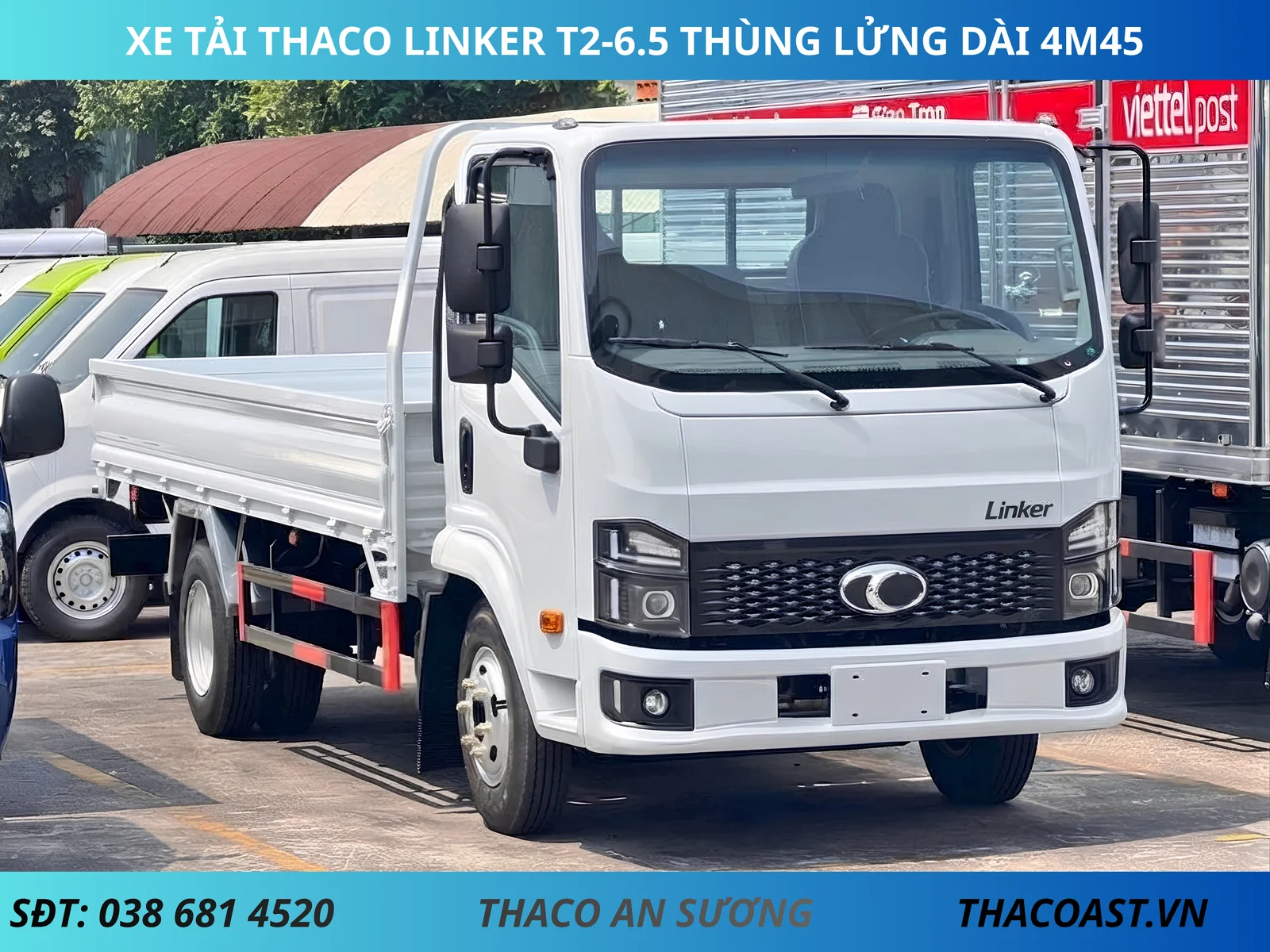XE TẢI THACO LINKER T2-6.5 THÙNG LỬNG DÀI 4M45 TẢI 2 TẤN MÀU TRẮNG