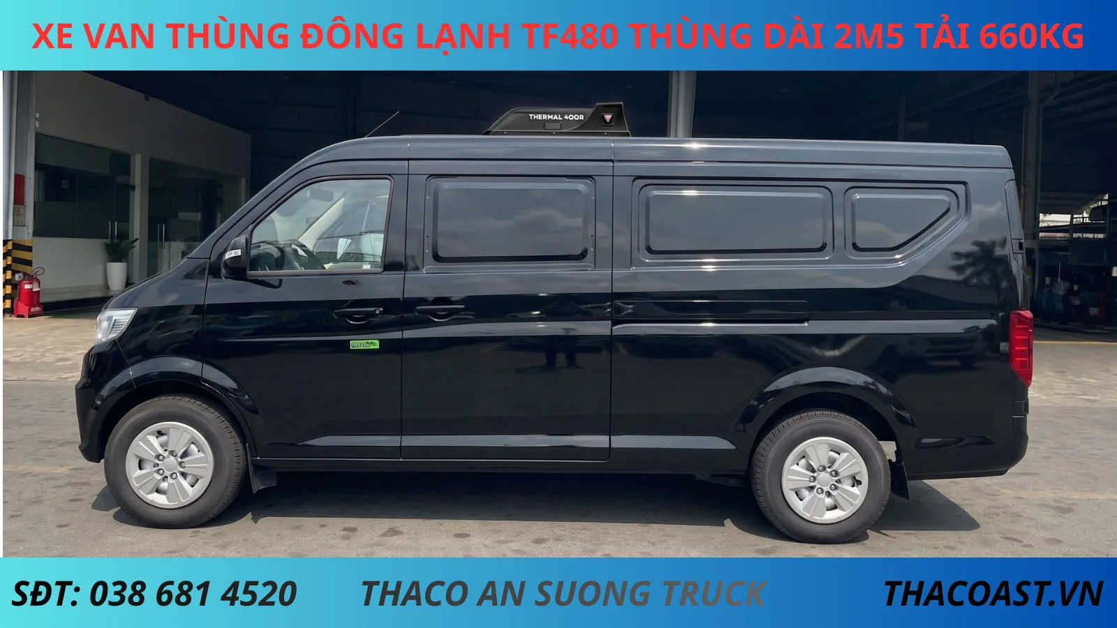 XE VAN THÙNG ĐÔNG LẠNH TF480 THÙNG DÀI 2M5 TẢI 660KG MÀU ĐEN