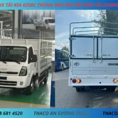 XE TẢI KIA K250L THÙNG MUI BẠT (5) xe tải thùng mui bạt KIA FRONTIER K250L phiên bản nâng cấp toàn diện. Thùng lớn 15,9 $m^3$, động cơ Hyundai mạnh mẽ, trang bị phanh ABS + ESC an toàn vượt trội.