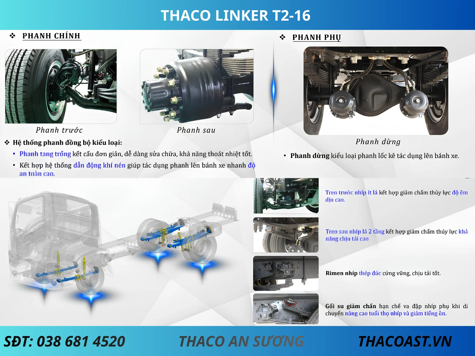 hệ thống phanh xe tải Thaco Linker T2-16 thùng lửng cắn cẩu Unic URV343