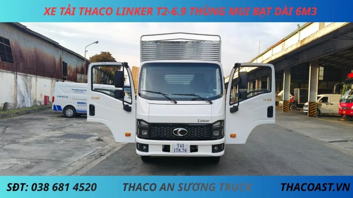 XE TẢI THACO LINKER T2-6.9 THÙNG MUI BẠT DÀI 3M5 XE TẢI 3 TẤN 5 THACO LINKER T2-6.9 THÙNG DÀI 6M3 THÙNG MUI BẠT