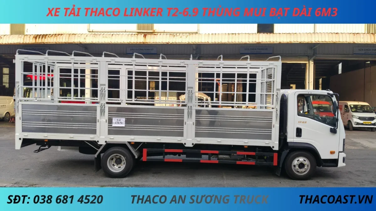 XE TẢI THACO LINKER T2-6.9 THÙNG MUI BẠT DÀI 3M5 (2) XE TẢI 3 TẤN 5 THACO LINKER T2-6.9 THÙNG DÀI 6M3 THÙNG MUI BẠT