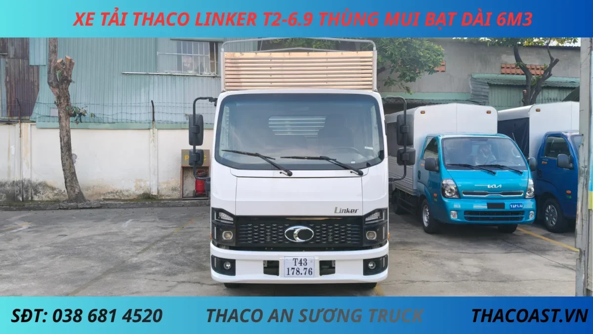 XE TẢI THACO LINKER T2-6.9 THÙNG MUI BẠT DÀI 3M5 (4) XE TẢI 3 TẤN 5 THACO LINKER T2-6.9 THÙNG DÀI 6M3 THÙNG MUI BẠT