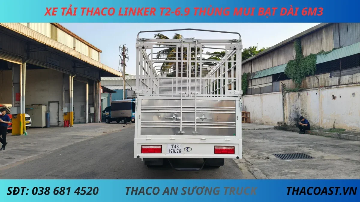 XE TẢI THACO LINKER T2-6.9 THÙNG MUI BẠT DÀI 3M5 (8) XE TẢI 3 TẤN 5 THACO LINKER T2-6.9 THÙNG DÀI 6M3 THÙNG MUI BẠT