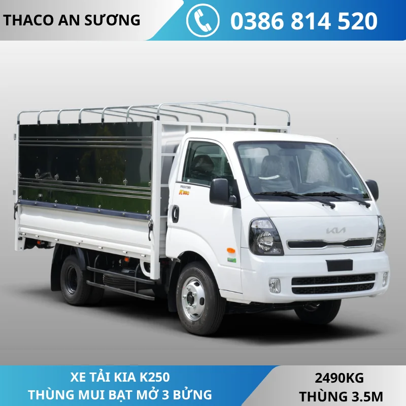 XE TẢI KIA K250 MUI BẠT MỞ 3 BỬNG