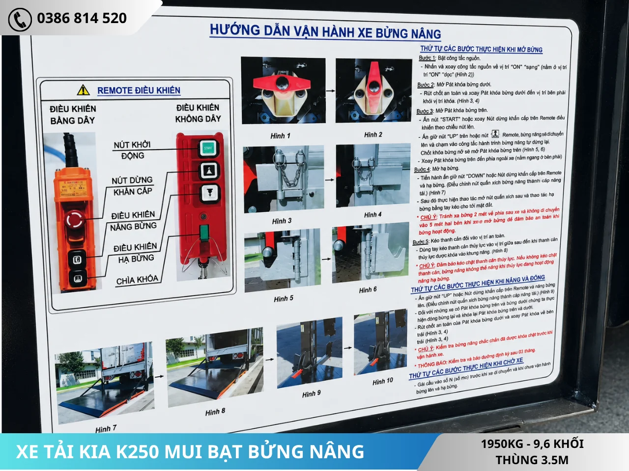 Hướng dẫn vận hành xe tải Kia K250 bửng nâng