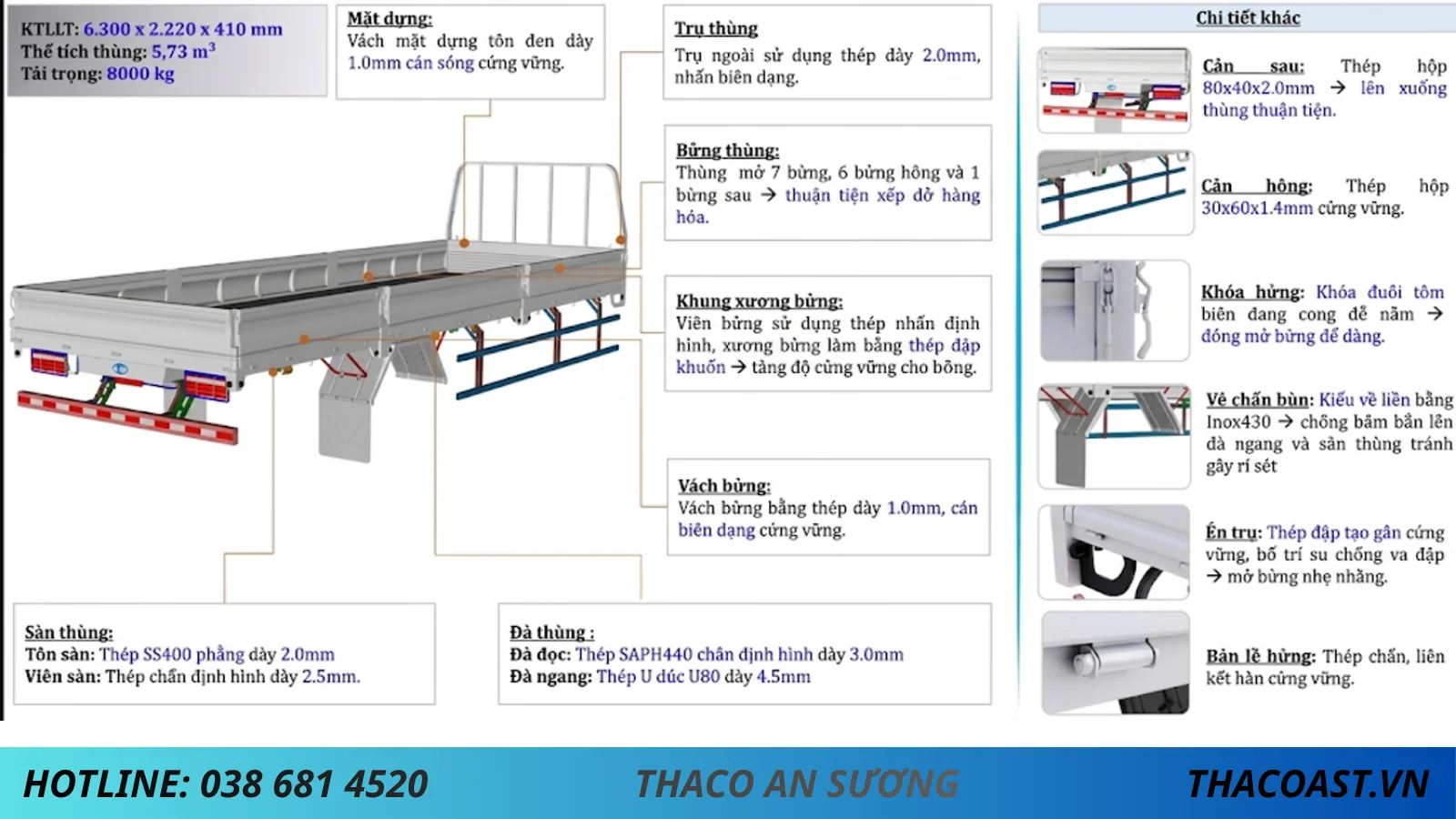 kết cấu thùng lửng t2-12 thùng dài 6m3