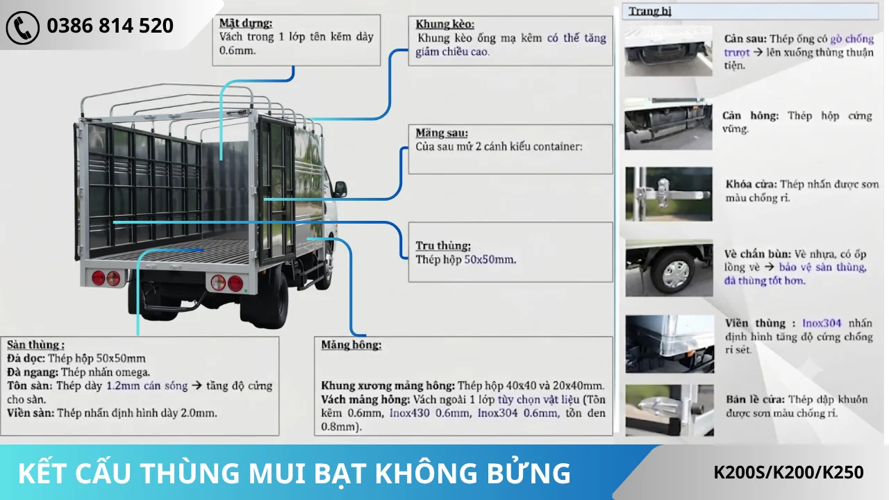 Kết cấu thùng mui bạt không bửng