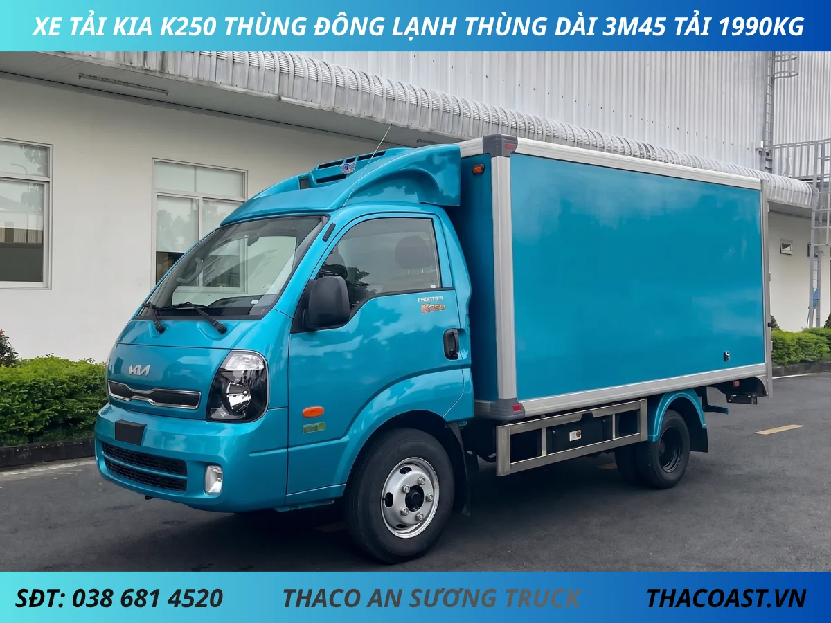 XE TẢI KIA K250 THÙNG ĐÔNG LẠNH THÙNG DÀI 3M45 TẢI 1990KG