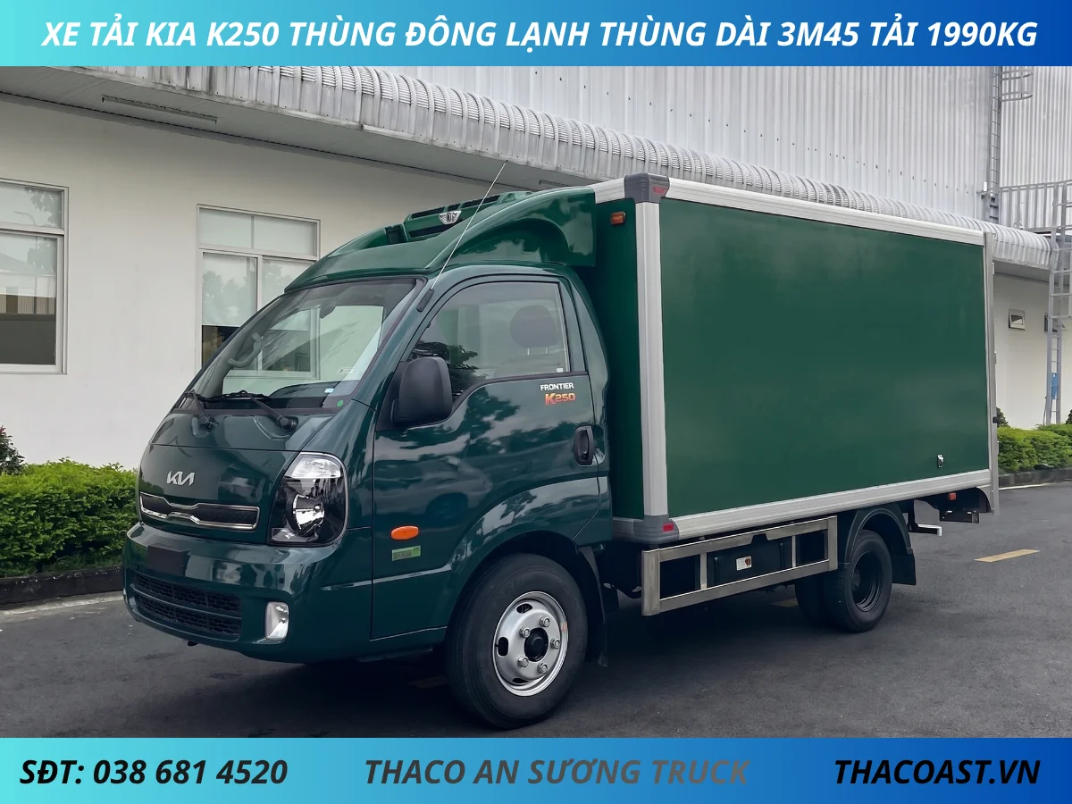 XE TẢI KIA K250 THÙNG ĐÔNG LẠNH THÙNG DÀI 3M45 TẢI 1990KG