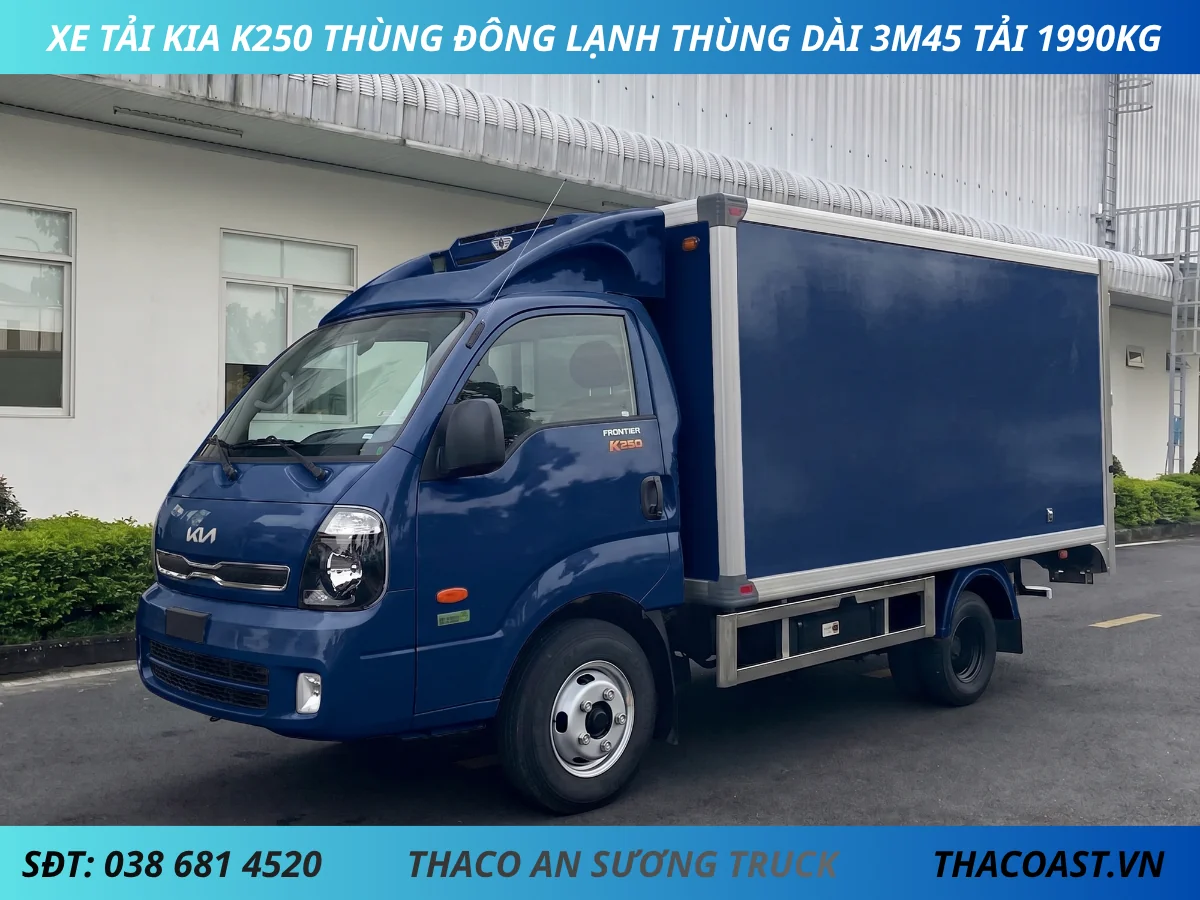 XE TẢI KIA K250 THÙNG ĐÔNG LẠNH THÙNG DÀI 3M45 TẢI 1990KG