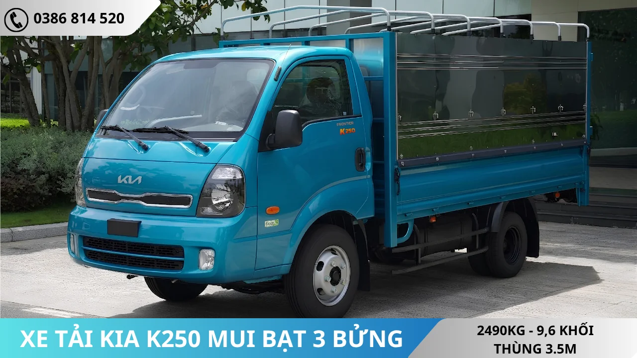XE TẢI KIA K250 THÙNG MUI BẠT MỞ 3 BỬNG MÀU XANH DƯƠNG