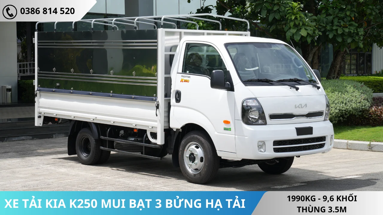 Xe tải KIA K250 thùng mui bạt 3 bửng hạ tải