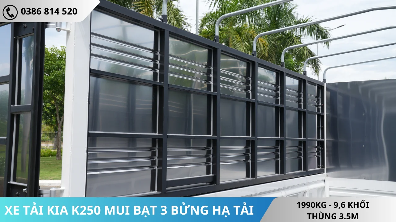 Vách mui bạt mở 3 bửng KIA K250 hạ tải