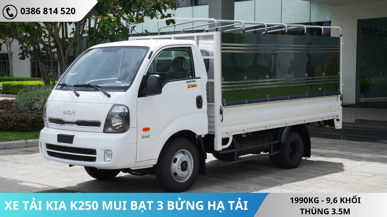 Xe tải KIA K250 thùng mui bạt 3 bửng hạ tải