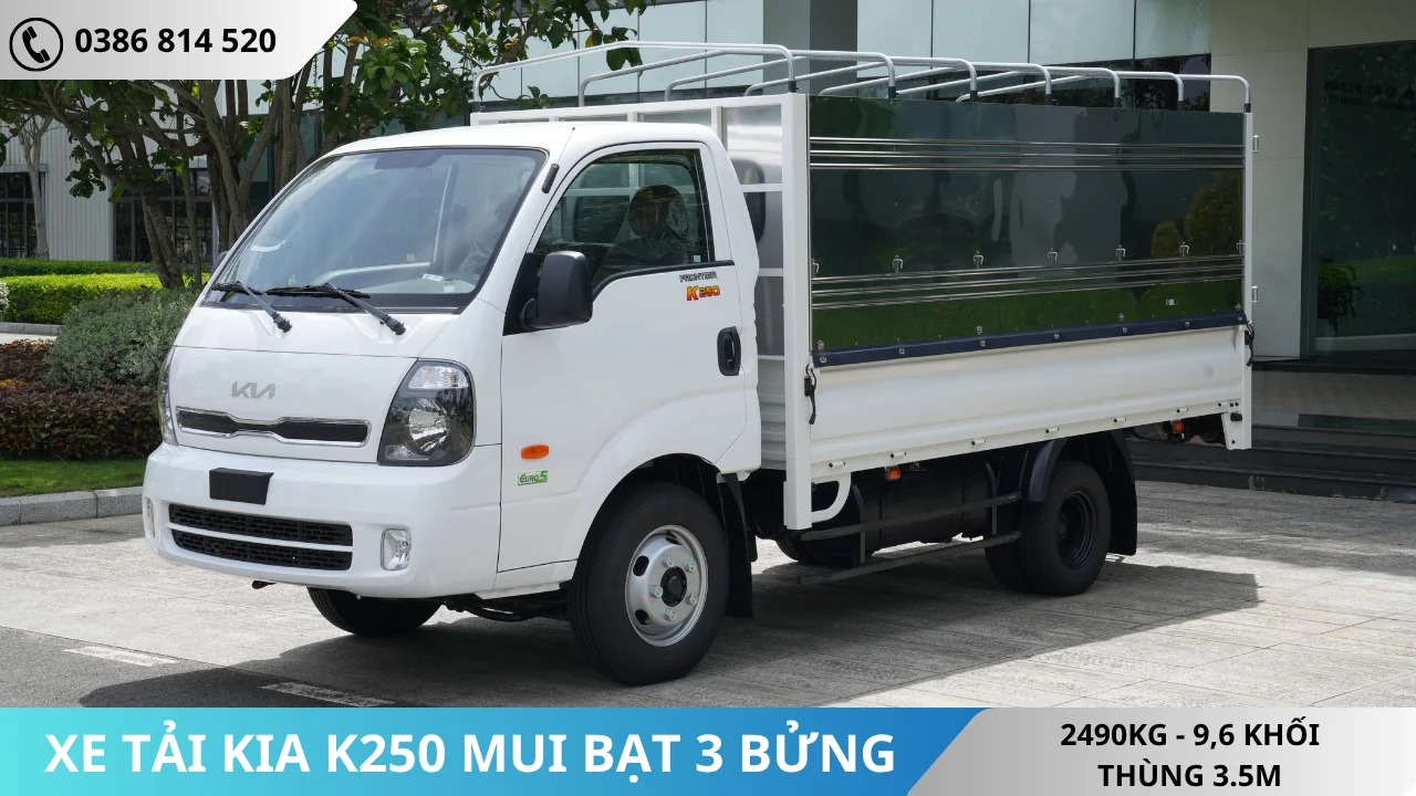 XE TẢI KIA K250 THÙNG MUI BẠT MỞ 3 BỬNG MÀU TRẮNG