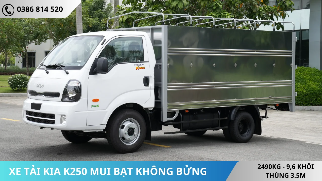 Xe tải Kia K250 thùng mui bạt không bửng màu trắng