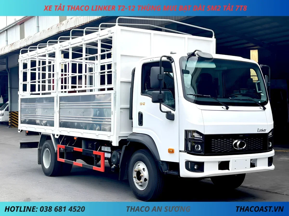 XE TẢI THACO LINKER T2-12 THÙNG MUI BẠT DÀI 5M2 TẢI 7T8 XE TẢI 8 TẤN THACO LINKER T2-12 THÙNG MUI BẠT DÀI 5M2