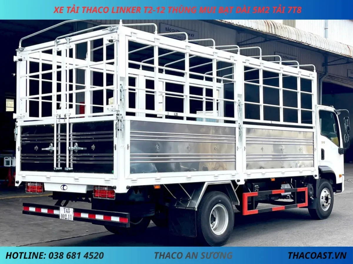XE TẢI THACO LINKER T2-12 THÙNG MUI BẠT DÀI 5M2 TẢI 7T8 (3) XE TẢI 8 TẤN THACO LINKER T2-12 THÙNG MUI BẠT DÀI 5M2