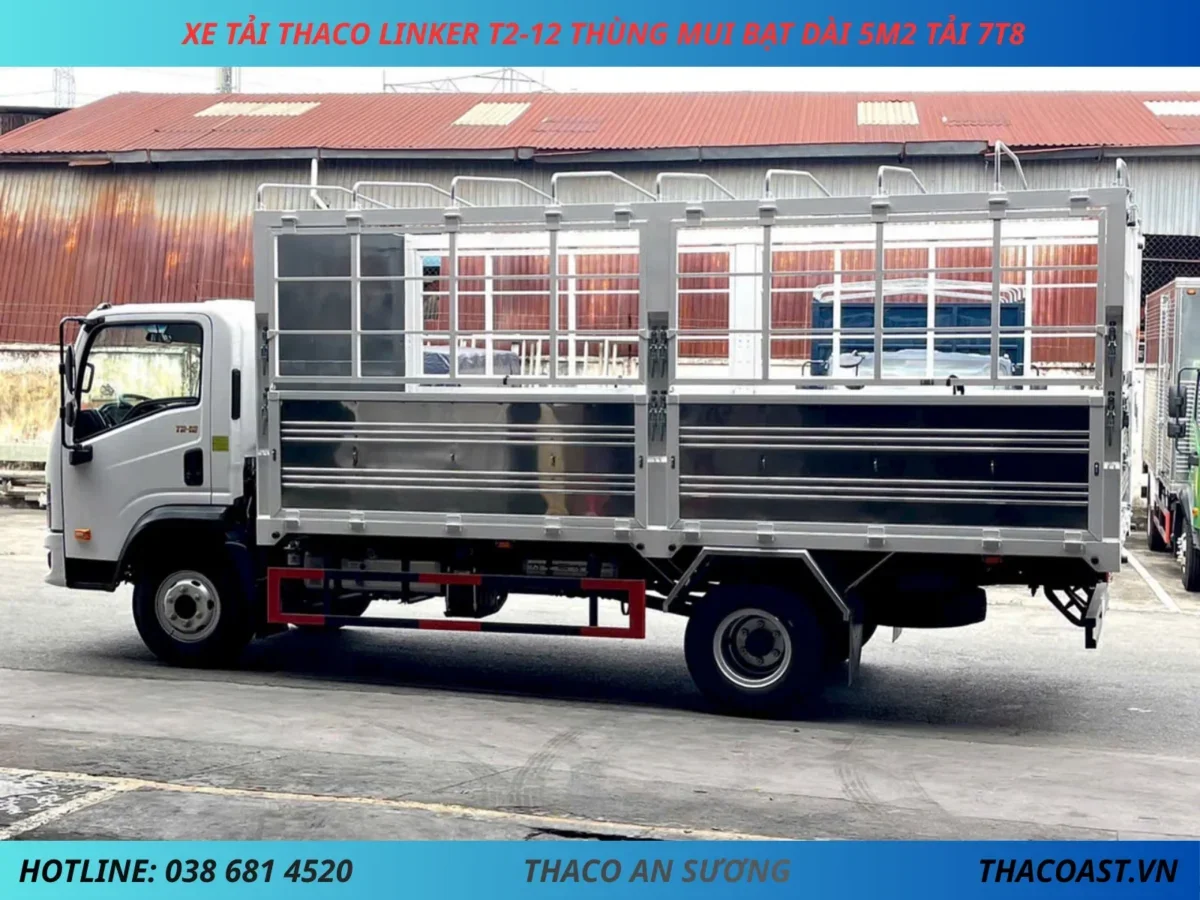 XE TẢI THACO LINKER T2-12 THÙNG MUI BẠT DÀI 5M2 TẢI 7T8 (5) XE TẢI 8 TẤN THACO LINKER T2-12 THÙNG MUI BẠT DÀI 5M2