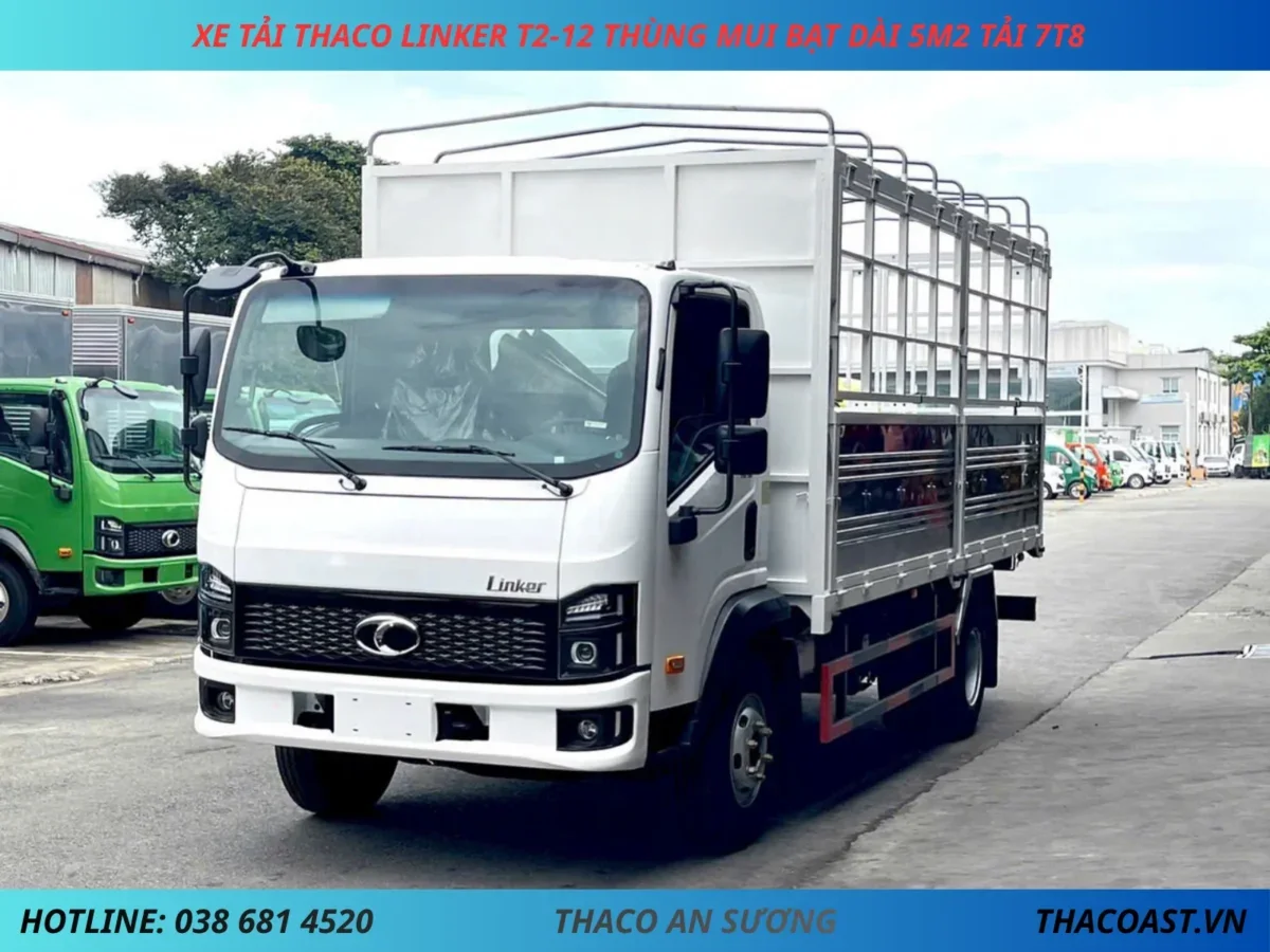 XE TẢI THACO LINKER T2-12 THÙNG MUI BẠT DÀI 5M2 TẢI 7T8 (8) XE TẢI 8 TẤN THACO LINKER T2-12 THÙNG MUI BẠT DÀI 5M2