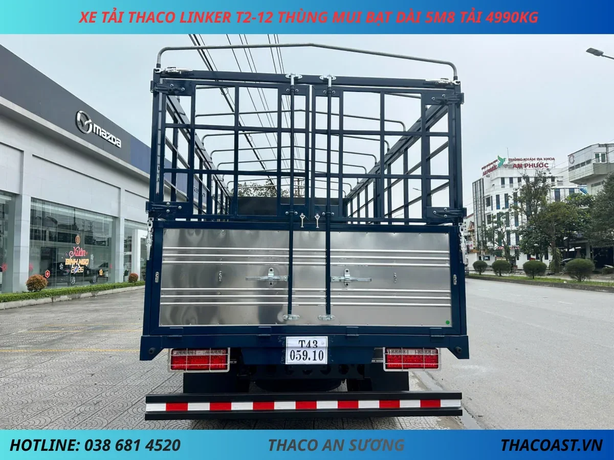 XE TẢI THACO LINKER T2-12 THÙNG MUI BẠT DÀI 5M8 TẢI 4990KG (3) XE TẢI 5 TẤN THACO LINKER T2-12 THÙNG MUI BẠT DÀI 5M8