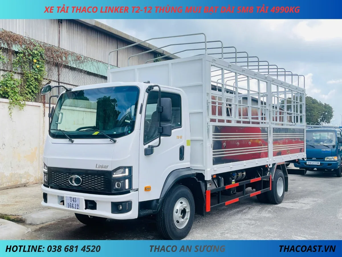 _XE TẢI THACO LINKER T2-12 THÙNG MUI BẠT DÀI 5M8 TẢI TRẮNG XE TẢI 5 TẤN THACO LINKER T2-12 THÙNG MUI BẠT DÀI 5M8