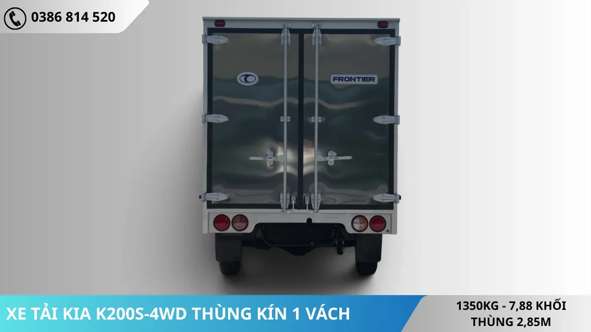 Đuôi xe tải Kia K200S-4WD thùng kín 1 vách