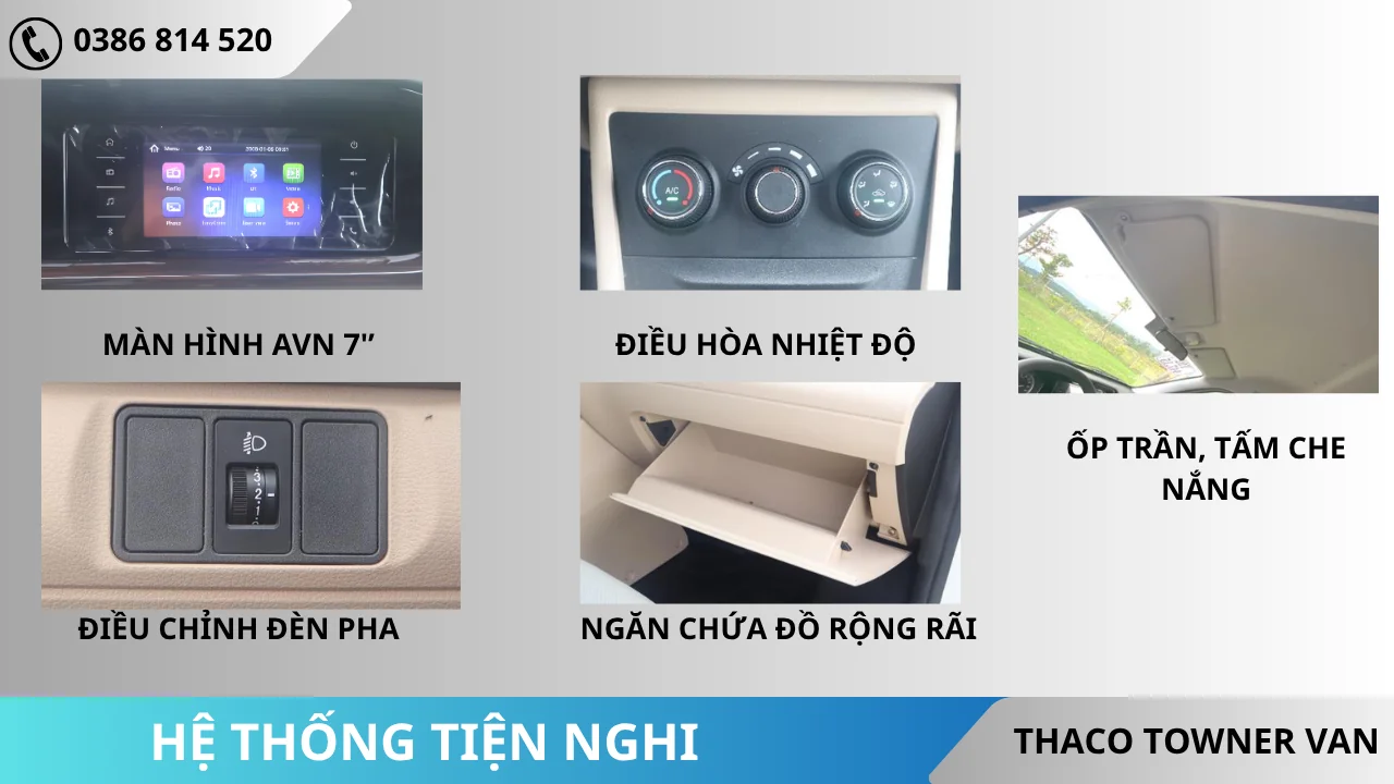 Hệ thống tiện nghi xe Van Thaco Towner