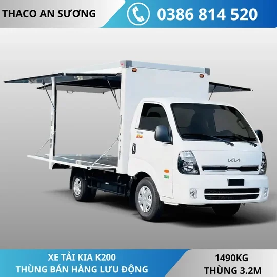 XE TẢI KIA K200 THÙNG BÁN HÀNG LƯU ĐỘNG |THÙNG 3M2 |1490KG