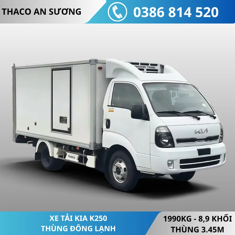 XE TẢI KIA K250 THÙNG ĐÔNG LẠNH THÙNG DÀI 3M45 TẢI 1990KG