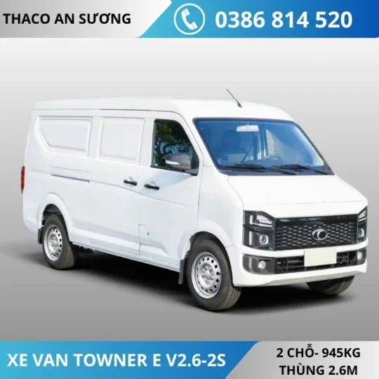 XE VAN ĐIỆN 2 CHỖ THACO TOWNER E V2.6-2S THÙNG DÀI 2M6 TẢI 945KG