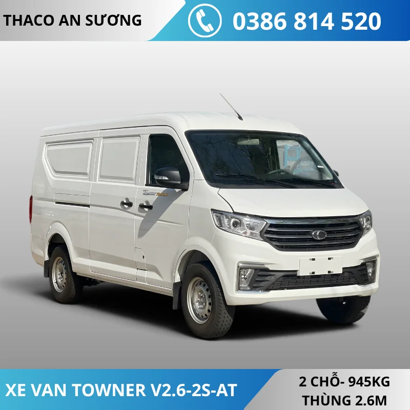XE VAN 2 CHỖ SỐ TỰ ĐỘNG THACO TOWNER V2.6-2S-AT THÙNG DÀI 2M6 TẢI 945KG