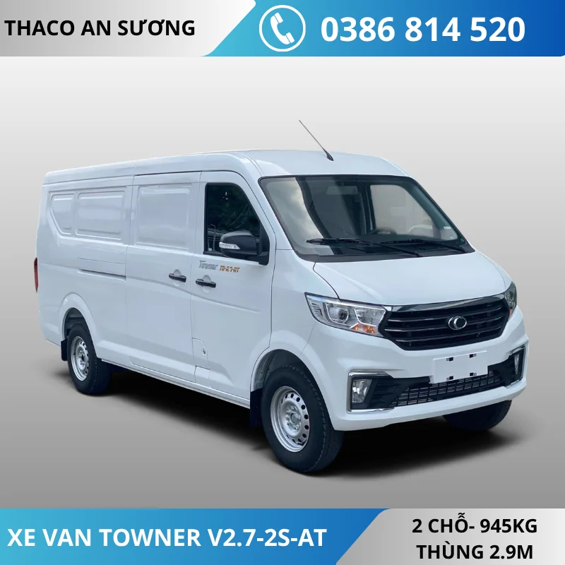 XE VAN 2 CHỖ SỐ TỰ ĐỘNG THACO TOWNER V2.7-2S-AT THÙNG DÀI 2M9 TẢI 945KG